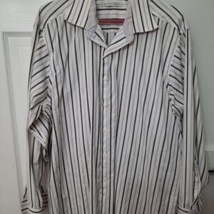 Geoffrey Beene Men’s Striped Button Down Shirt Black White Purple XL (Fits M)